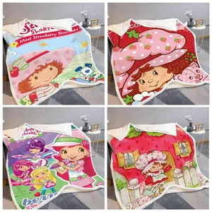 Hot Pick Cute Cartoon Strawberry Shortcake Blanket Flannel Fluffy Soft Warm Skin-Friendly for Sofa Bed Office Nap Winter Kids Girls Mothers Day Gift