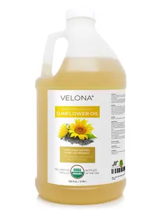 velona USDA Certified Organic Sunflower Oil - 1 Gallon / 128 Fl Oz | 100% Pure and Natural Carrier Oil | High Oleic, Refined, Cold Pressed | Cooking, Skin, Hair, Body & Face Moisturizing