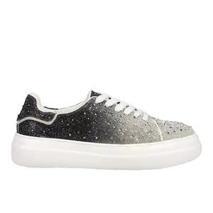 Corkys Womens Bedazzle Rhinestone Platform Lace Up Sneakers Shoes Casual - Black, Silver
