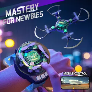 Mini foldable drone with camera for remote control, like a watch, suitable as a birthday gift for boys and girls, children.