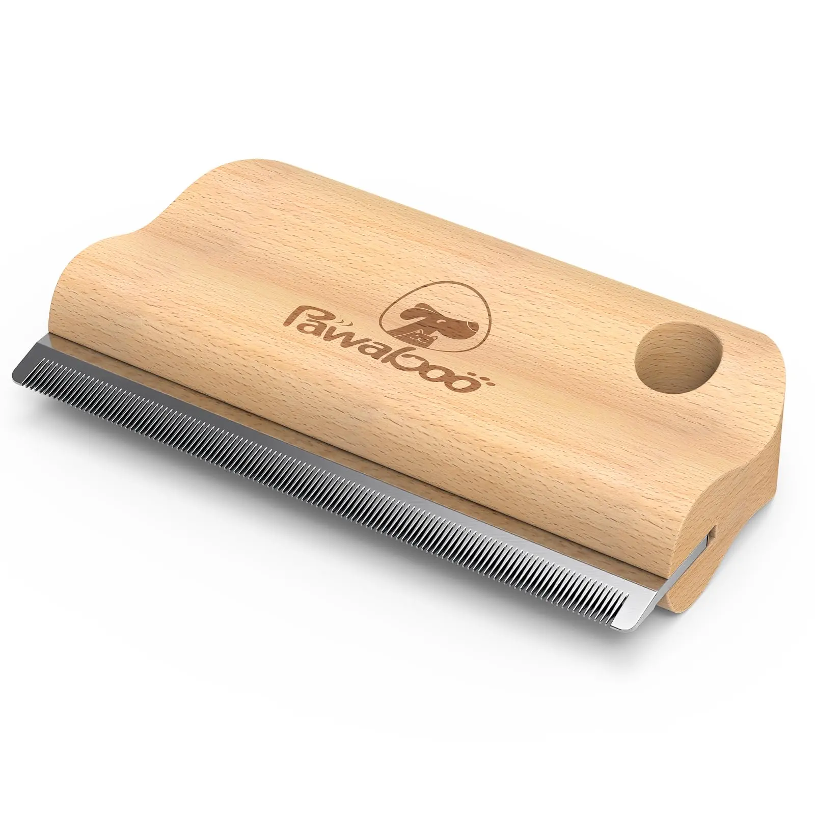 Pawaboo Efficient Shedding Grooming Comb for Dogs & Cats, Wood Handle Dog Hair Removal Brush with Ergonomic Grip, 5.1 Inch Hangable Short Hair Pet Grooming Supply