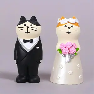 Wedding Cat Figurines Set - Mini Groom and Bride, Adorable Wedding Gifts for Cat Lovers, Anniversary Cake Topper Decoration, Resin Kitty Statues Table Décor