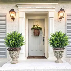 25in Artificial Cedar Topiary Ball Trees with Ground Spike, Fake Leaf Decor, Indoor-Outdoor Artificial Boxwood Plants, 2-Piece Set for Home Decor Gifts