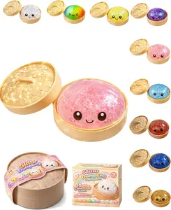 Dumpling Squishy-Rare Glitter Dumpling Stress Ball, Bun Stress Relief Fidget Low Rising with Steamer
