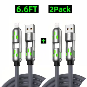 [Buy 1 get 1 free]-6.6FT 4-in-1 USB-C Cable, EXOVAN PD Fast Charging, Data Sync, USB-A, Type-C, Lightning,  Aluminum, Compatible