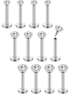 12Pcs 16G Surgical Steel Tragus Piercing Jewellery Nose Studs Lip Stud Labret Tragus Earring Flat Back Studs Earrings Hypoallergenic Cartilage Helix Piercing Jewellery 6/8mm Labret Studs Replacement