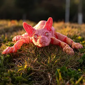 3D Printed Sphinx Cat Statue, Realistic Hairless Cat Sculpture, Moving Kitty Stress Relief Toy, Articulating Figurines, Desk Decoration, Collectible Figurin(Random eyes), Decorative Ornaments