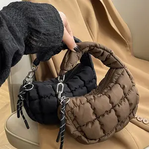 Mini Puffer Pouch Wristlet Wallets Trendy Solid Color Underarm Bag Versatile Nylon Handbag Purse for Present Gifts Travel Daily and Outdoor Activities