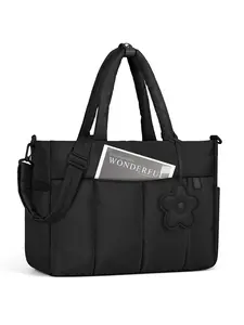 Women's Solid Color Quilted Tote Bag with Charm, 2025 New Style Lightweight Puffer Tote Bag with Shoulder Strap, Casual Travel Tote Bag for Work