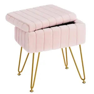 Vanity Storage Chair Makeup Chair with Storage Metal Legs Soft Faux Fur Upholstered Seat Flip Up Design for Dressing Room Bedroom Living Room Home Decor Gift