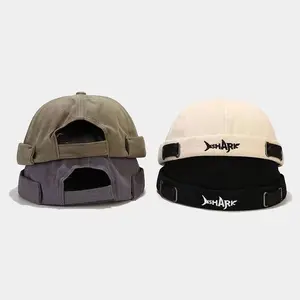 Bonnet Hat for Men Docker Cap Shark pattern alphabet embroidery Retro Sailor Cap hat Brimless Hat