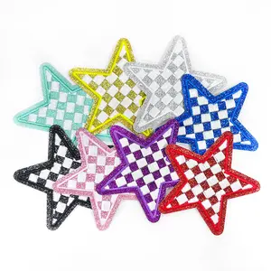 CY Iron On Patches 8PCS Glitter Stars Embroidered Checkerboard Applique Cute Fashion DIY Accessories for Hats Clothing Bag Jacket