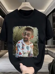 Happy Face Short Sleeve Top, Perfect for Parties and Casual Use, Fitted Style, No Zipper, Without Collar, Print Pattern