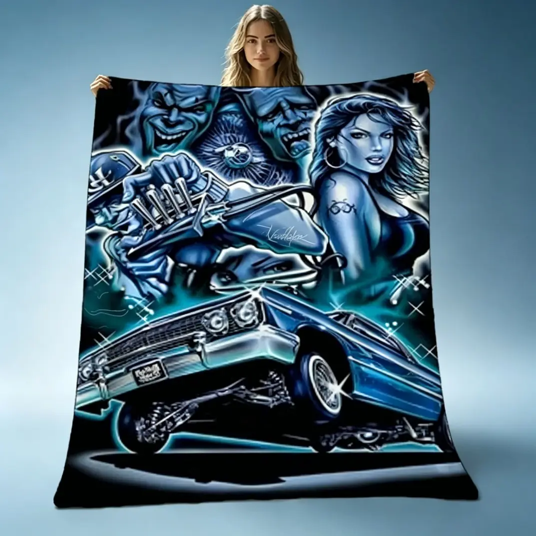 Viral Cozy Flannel Blanket Lowrider Car Art Print Throw Soft Warm Lightweight Plush Blanket for Adults Kids Sofa Bed Office Camping Home Decor Gift