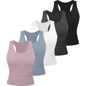 5 Pack Womens Workout Tank Tops Racerback Cropped Yoga Tops Spandex Athletic Shirts for Running Gym Sports Fitness and Activewear
