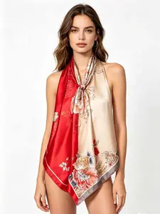 Spring Summer New Arrival China Style 90cm Silk Scarf, Loose-Fit Striped Design, Casual Accessory for All Seasons