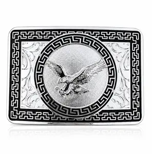 Silver Eagle Western Belt Buckle – Greek Key Engraved Design