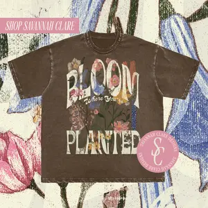 "BLOOM" Distressed Neck Vintage Graphic Tee