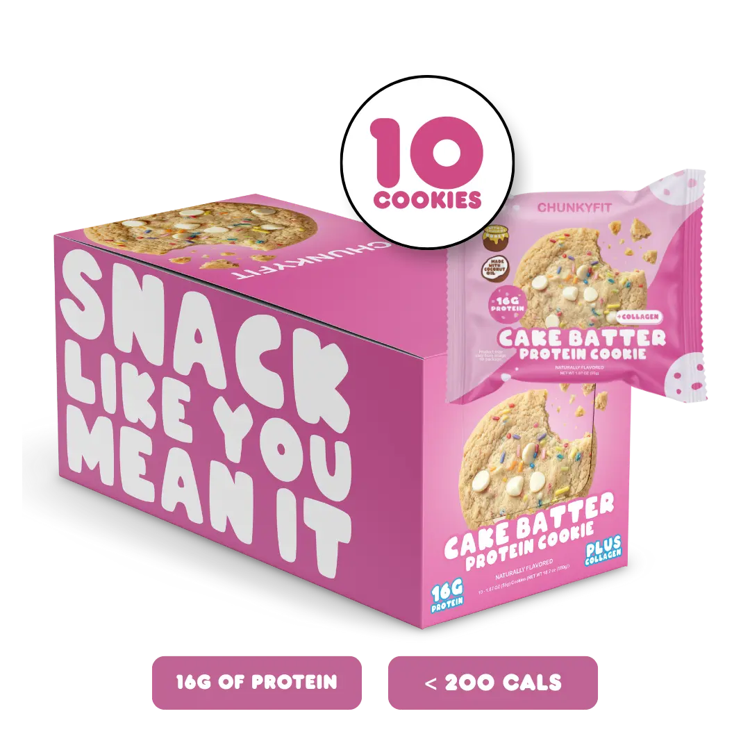 ChunkyFit Cake Batter Protein Cookies | Birthday Cake Funfetti Flavor with Sprinkles | 16g Casein Protein + Collagen | Soft Baked, Never Dry | Sweetened with Real Honey | No Artificial Sweeteners or Flavors | Individually Wrapped | 10 Pack