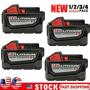 1~4 PACK For Milwaukee M18 Lithium 8.0 AH Extended Capacity Battery 48-11-1860 18V 1~4 PACK For Milwaukee M18 Lithium 8.0 AH Extended Capacity Battery 48-11-1860 18V