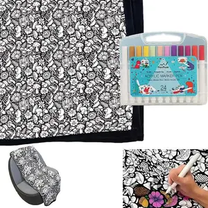 Coloring Blanket – Color-Your-Own Throw Blanket with Fabric Markers & Travel Tote (Multiple Design),DIY Coloring Blanket Plush Fleece Family Gathering Craft Blanket Permanent Marker Coloring Blanket Home,Summervibes