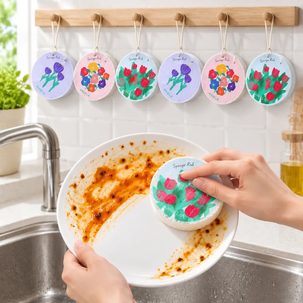 6pcs Wood Pulp Cellulose Scrubber Pads - Scratch-Free, Thick, High-Absorbency Expandable Foam Sponges, Eco-Friendly Home Cleaning Tools for Kitchen, Bathroom