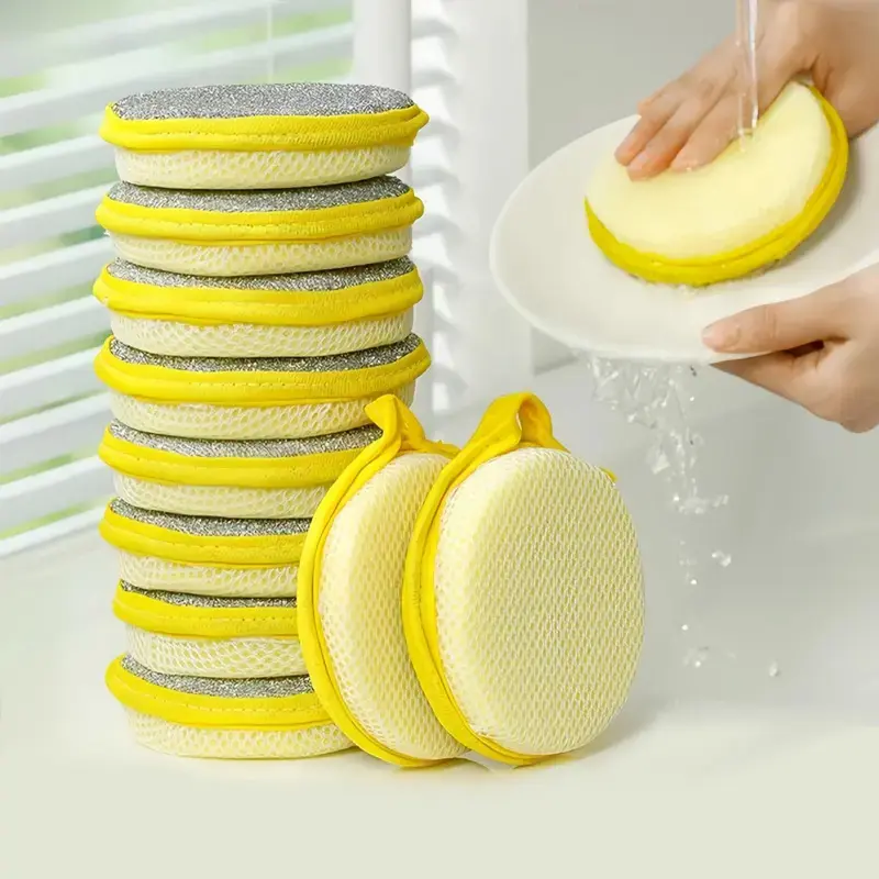 Non-Grease Double-Sided Round Kitchen Sponge, Soft Scrub Pad Cleans Cooktop Stains, Daily Household Cleaning Sponge Ideal for Apartment Homemakers