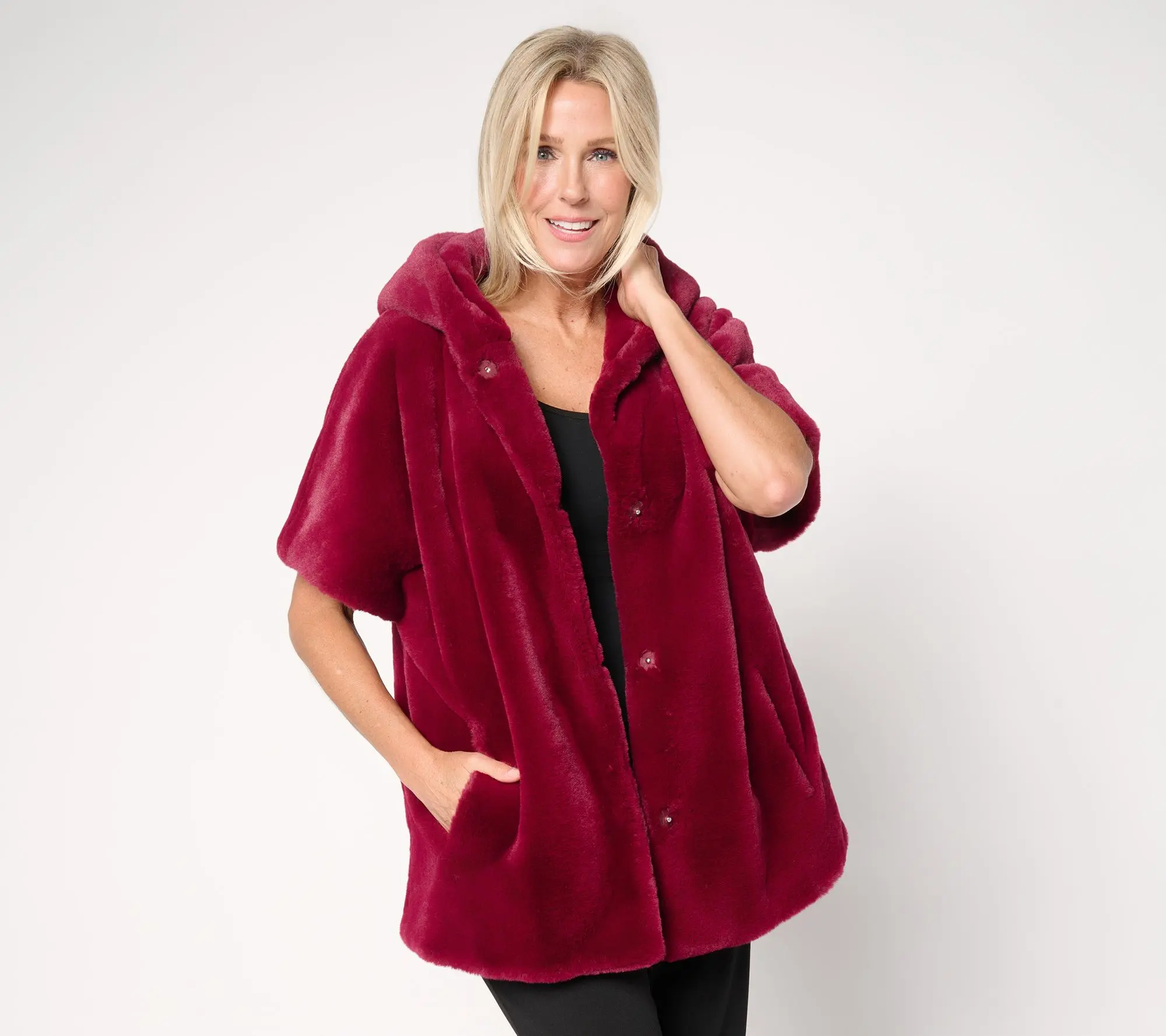 Dennis Basso Regular Faux Mink Snap Front Dolman Sleeve Coat Dennis Basso Regular Faux Mink Snap Front Dolman Sleeve Coat