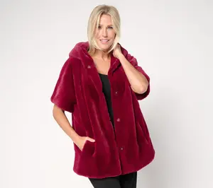 Dennis Basso Regular Faux Mink Snap Front Dolman Sleeve Coat