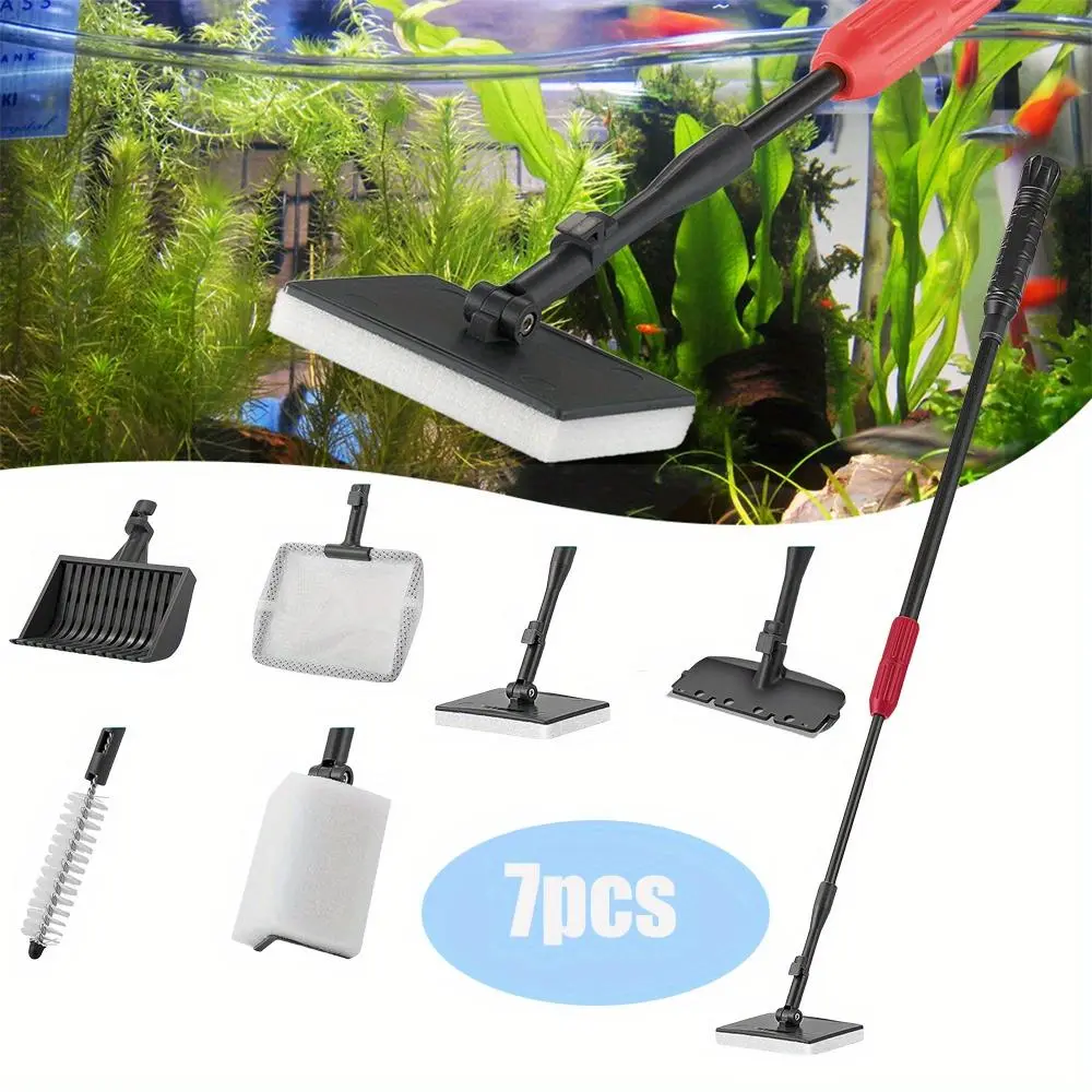 1 Set 6 in 1 Aquarium Cleaning Tools,Adjustable Fish Tank Clean Kit with Long Telescopic Handle,Hand Tools Kits,Tools & Hardware,Summervibes
