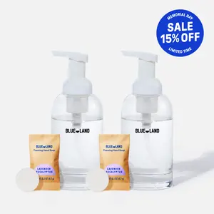Blueland Foaming Hand Soap Duo, Plastic-Free, Eco-Friendly Hand Wash Soap Refill Tablets + 2 Refillable Glass Bottles