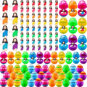 12set/24set/30set/36set/48set/50set/60set Prefilled Easter Eggs with Mini Jesus Figures for Easter Egg Hunt Basket Stuffers Fillers He Is Risen Easter Eggs Filled with Mini Jesus Figures for Boys Girls Outdoor Play Classroom Prize Easter Party Favors