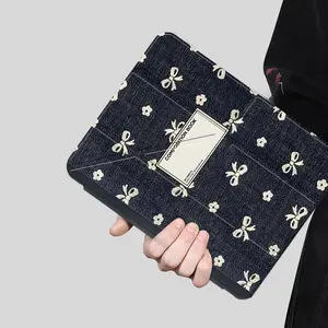 Vintage Schoolgirl Jean Fabric Design Protective Tablet Case with Transparent Acrylic Y-Fold Stand,Anti-Drop Scratch-Resistant,Transparent Acrylic Back,Fits iPad 7.9/8.3/10.2/10.5/10.9/11/12.9 13 inch,Shock-resistant Full Cover Protection Ideal for Office