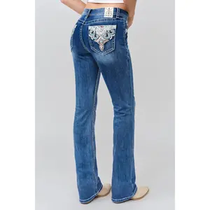 Aztec Embroidery Bootcut Jeans
