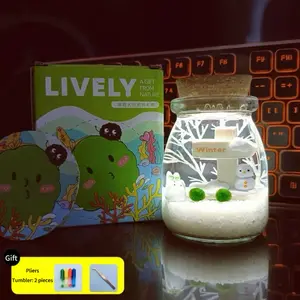 Cute Glowing Marimo Water Garden - 3.5×2.6in Adorable Bio-Orb, Kawaii Moss Ball Habitat with Night Light for a Soothing Mini Zen Desk Oasis (Includes LIVELY Moss Ball Pet)