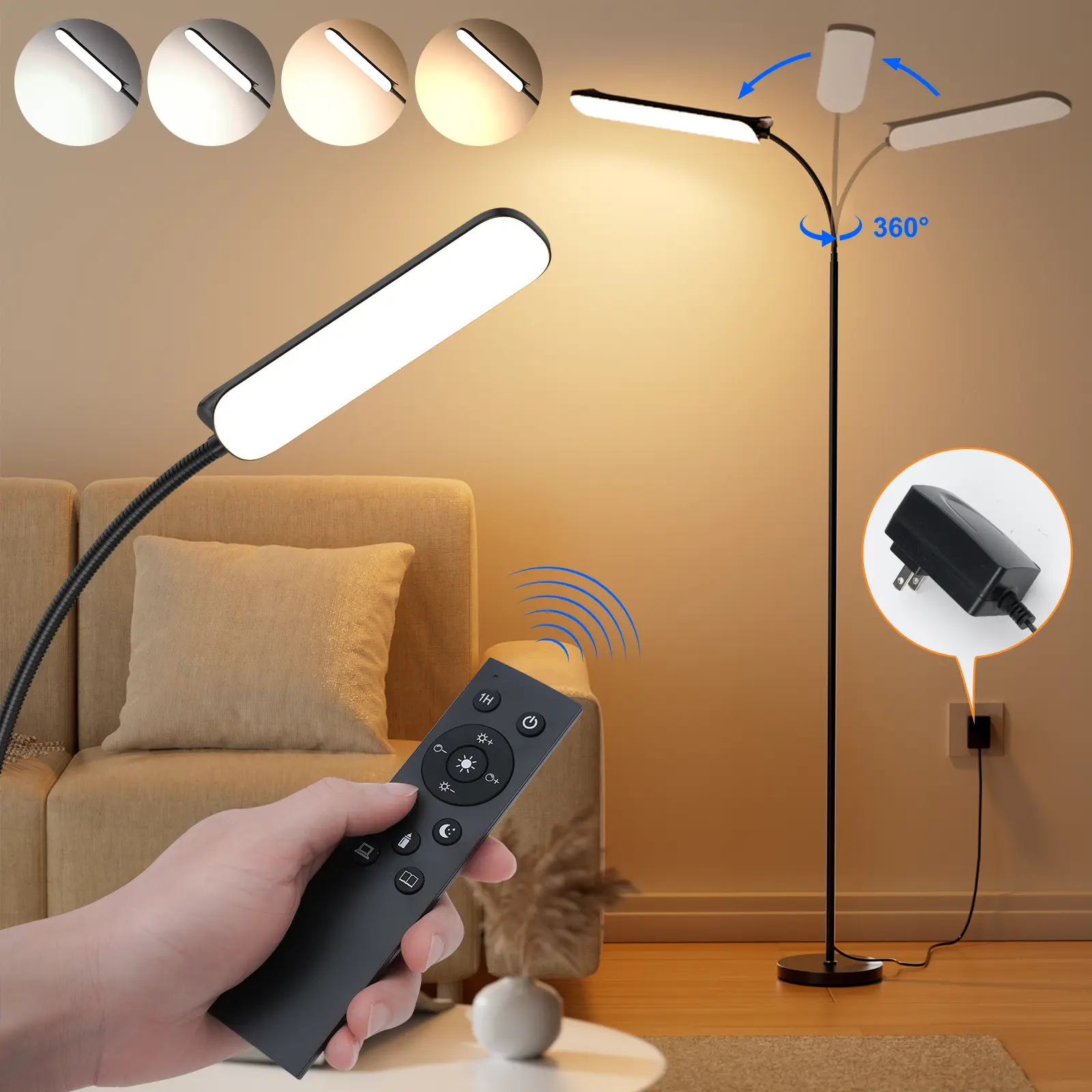 Modern Dimmable Bright LED Floor Lamp, Adjustable Gooseneck with Adjustable Touch Lighting, Eye Friendly Eye Protection Lighting, Warm White for Bedroom Use, Eye Friendly Lighting