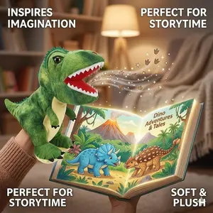 Dinosaur Hand Puppet - 11.8 Inch Soft Plush Stuffed Animal with Realistic Open Movable Mouth, Perfect Interactive Toy for Imaginative Role Play, Storytelling, Education, and Cuddles - Great Birthday Gift for Toddlers Boys Girls Children Aged 3+