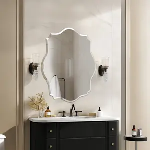 Scalloped Frameless Wall Glass Mirror with Beveled Edge - Bathroom Decor