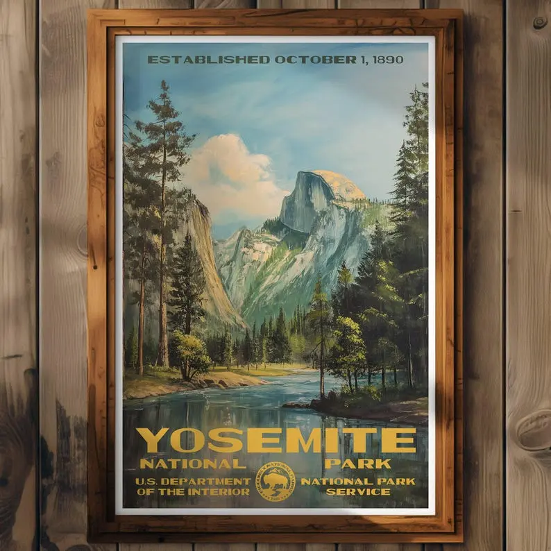 Yosemite National Park Poster, California Travel Print, Home Decor, Wall Art Painting, Hiking Gift