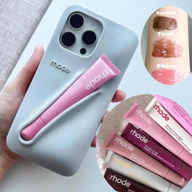 [Fullbox & Gift] Rhode Case With Box and Lip Gloss Set Silicone Case for iPhone 17 16 15 14 13 12 11 Pro Max Plus Lipstick Toast Espresso Ribbon Cover