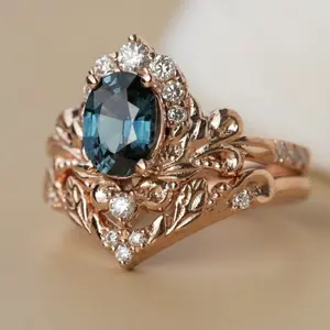 2-Piece Statement Ring Set for Women, Stackable Synthetic Zirconia Band