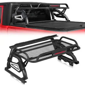 MONOKING Universal Adjustable Roll Bar - Chase Quality Rack Sport Bar with Cargo Basket, Included Brake Light for Full-Size Trucks F150 F250 F350 , Silverado, GMC Sierra, Ram 1500 2500 3500, Tundra, Titan,Car Accessory Automotive Roofrack Black