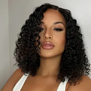 Glueless Bob Wigs Human Hair Curly Wigs for Black Women Water Wave 5x5 HD Lace Closure Wigs  Wear and Go Glueless Wigs 180% Density Pre Plucked Hairline Pre Cut Lace