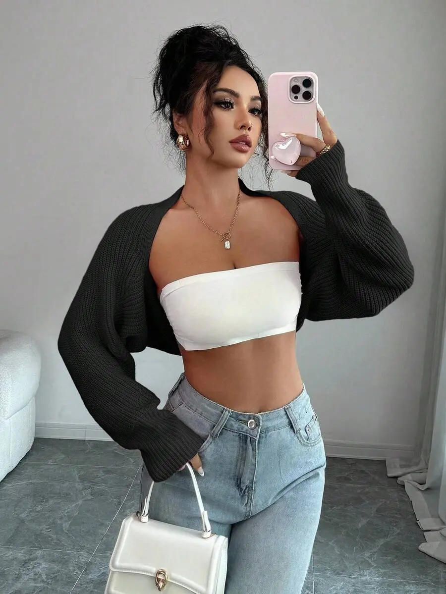 Womens Cropped Loose Cardigan Sweater, Solid Color Casual Knit Button Front Top, Lightweight Fall Layering Cardigan, Trendy Y2K Streetwear, Everyday Outfit & Back to School