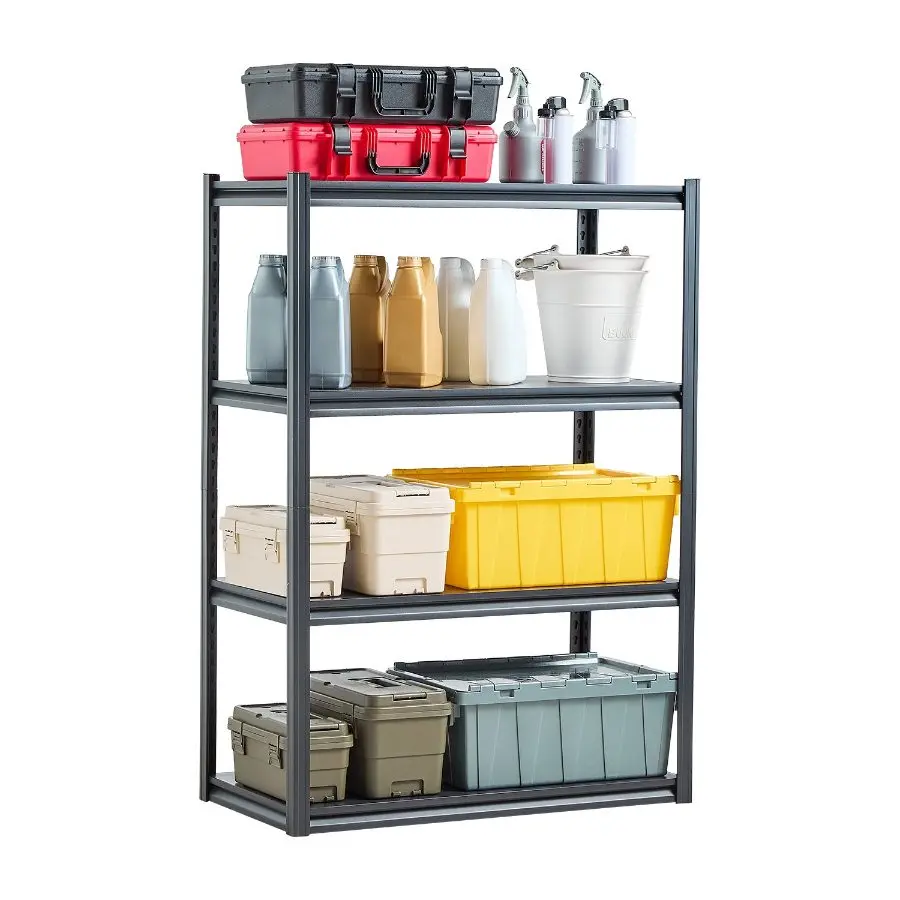 VEVOR Storage Shelves, 2400 lbs, 4 Tier Garage Storage Shelving, 20 Dx 40 Wx 57 H Adjustable Metal Shelves for Garage Shelves Utility Rack Shelf, Ideal for Kitchen, Warehouse, Basement, Black