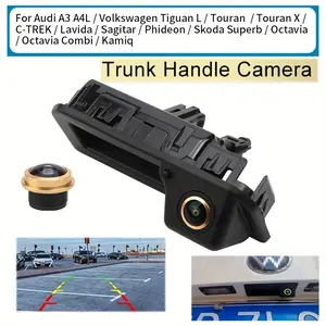 1pc Trunk Handle Rear View Backup Camera for Audi A4 A5 S5 Q3 Q5, for VW Passat Tiguan Golf Touran Jetta Sharan Touareg- Easy Installation, No Battery Required, Parking Line Camera | 360° Rotatable Mount | Hardwired Connection