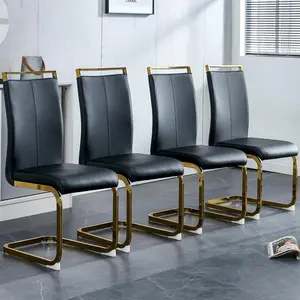 Modern PU Dining Chairs,  Faux Leather High Back Upholstered Side Chair with C-Shaped Chrome Metal Legs, Set of 2/4/6 for Dining Room, Kitchen, Office