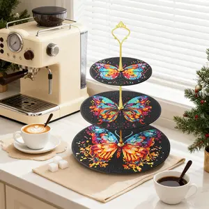5D Diamond Art Kit, Handmade Layered Wood Display Kit with Sparkly Colorful Butterflies, 3-Tier Platter, DIY Table Decor & Handmade Gift for Toys & Hobbies Needlework Enthusiasts, Handmade Gifts, Diamond Art Kits