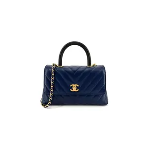 Pre-owned CHANEL Leather Shoulder Bags Lizard Coco Handle Chevron Mini Shoulder Bag
