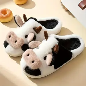 Adorable Cow-Themed Plush Cotton Slippers: Ultra-Soft, Cozy, and Fluffy Indoor House Shoes for Ultimate Comfort